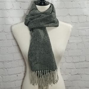 Cashmere Feel Grey Herringbone Fringe Scarf